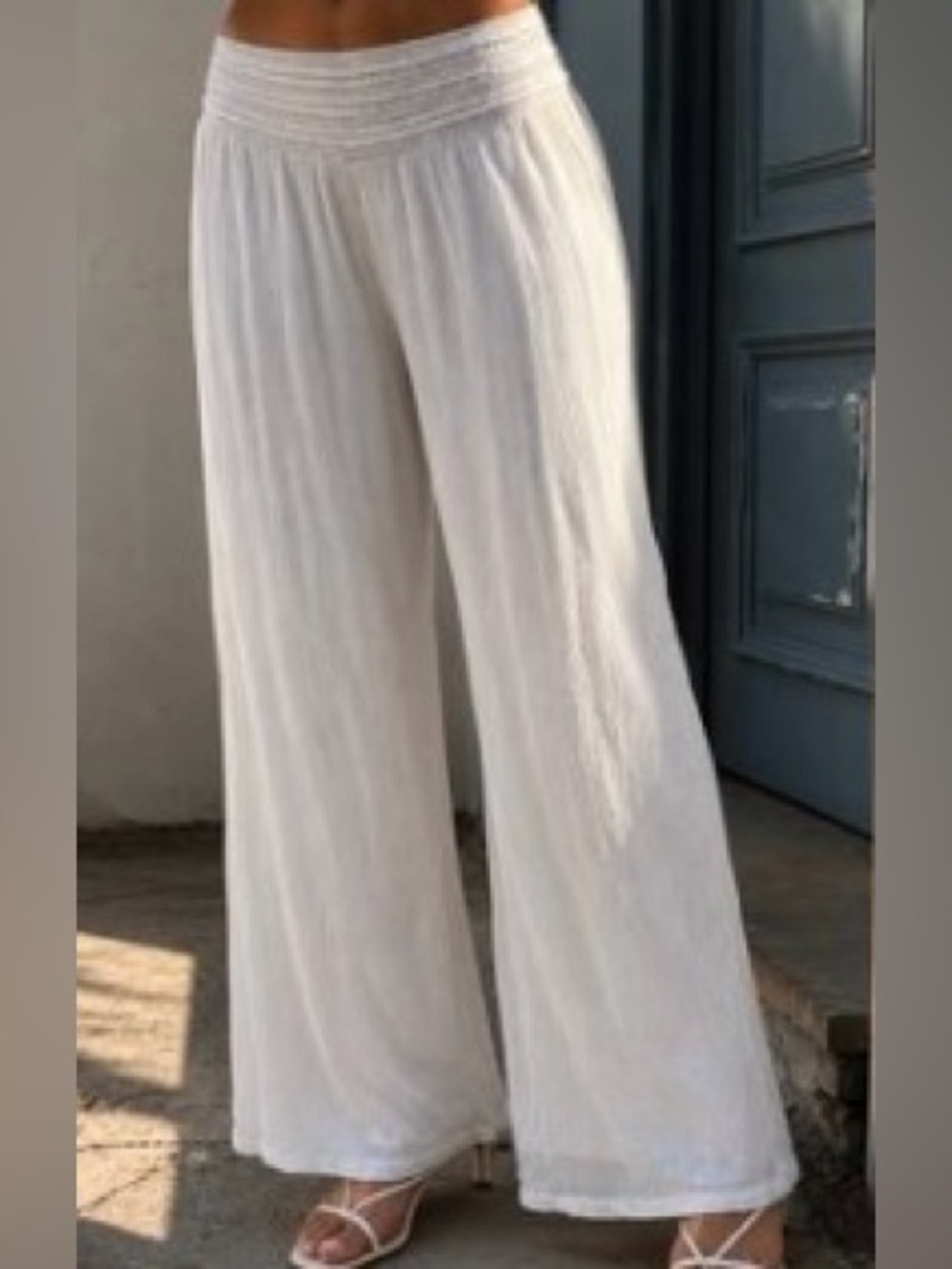 I.N. Studio White Smocked-Waist Wide Leg Pants Size P/S